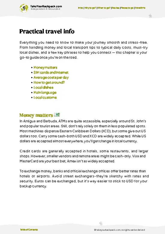 example page 7 from our offline Travel Guide for Antigua and Barbuda